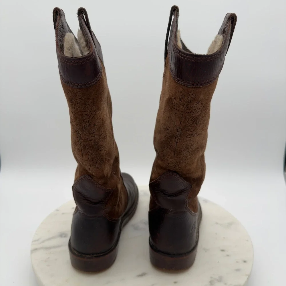 UGG Kensington Tall Boots Womens 6 Brown Leather Suede Shearling Lined 5545 80CH